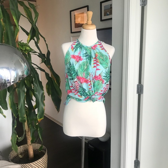 Saint Tropez Tropical Print Crepe Blouse, Top - Picture 4 of 6